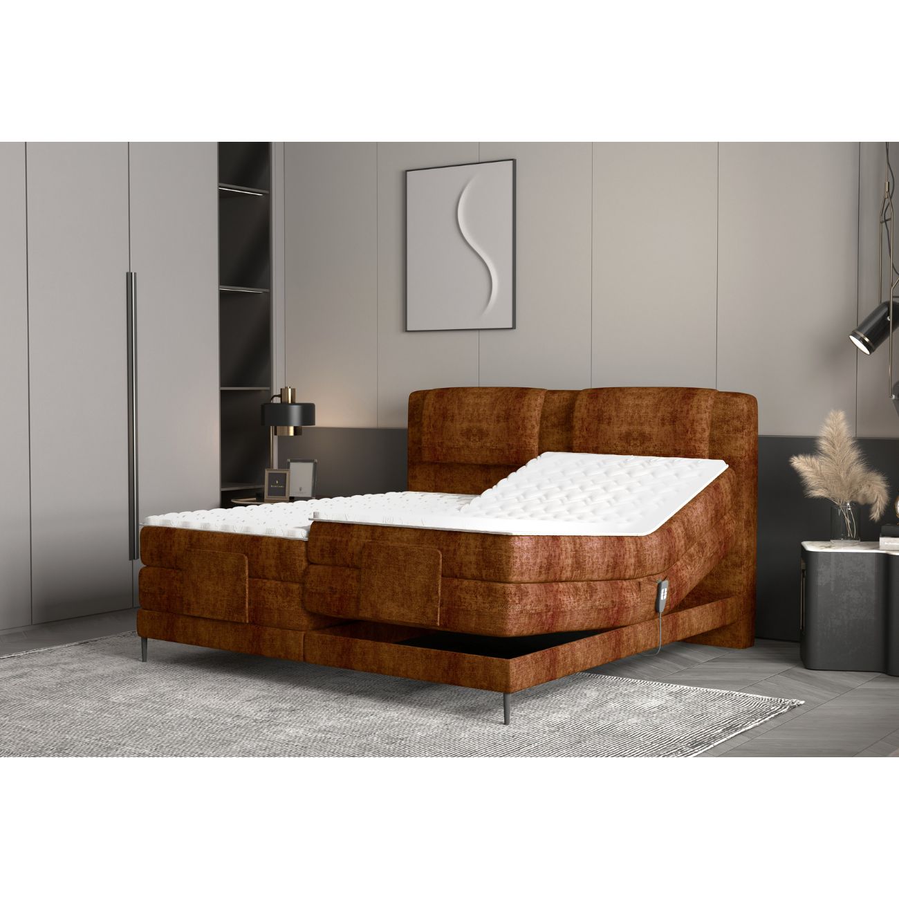 Zdjęcie przedstawiające przykładową aranżację nowoczesnego łóżka Wave ekskluzywnej marki Wersal.