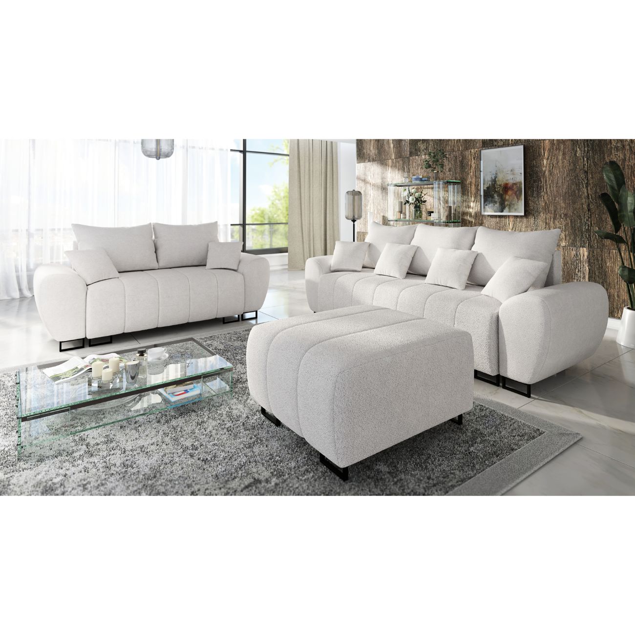 NOWOCZESY ZESTAW WYPOCZYNKOWY DO SALONU RAGNAR  SOFA 2 + SOFA 3+ PUFA 