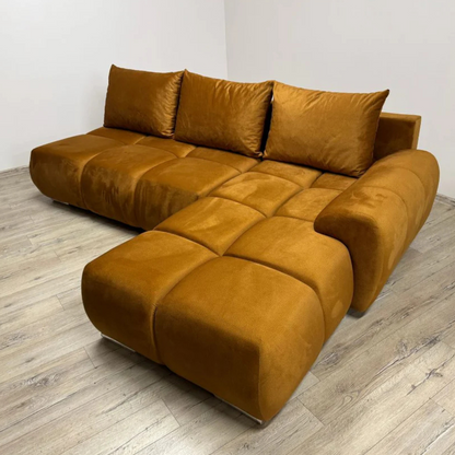 NOWOCZESNY NAROŻNIK ROGÓWKA DO SALONU FUNKCJA SPANIA BESTII POJEMNIK WELUR  PROMOCJA -20%