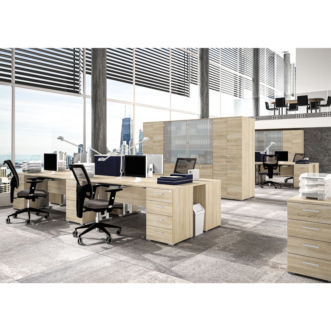Zdjęcie przedstawiające przykładową aranżację nowoczesnych mebli biurowych office w przestrzeni biurowej