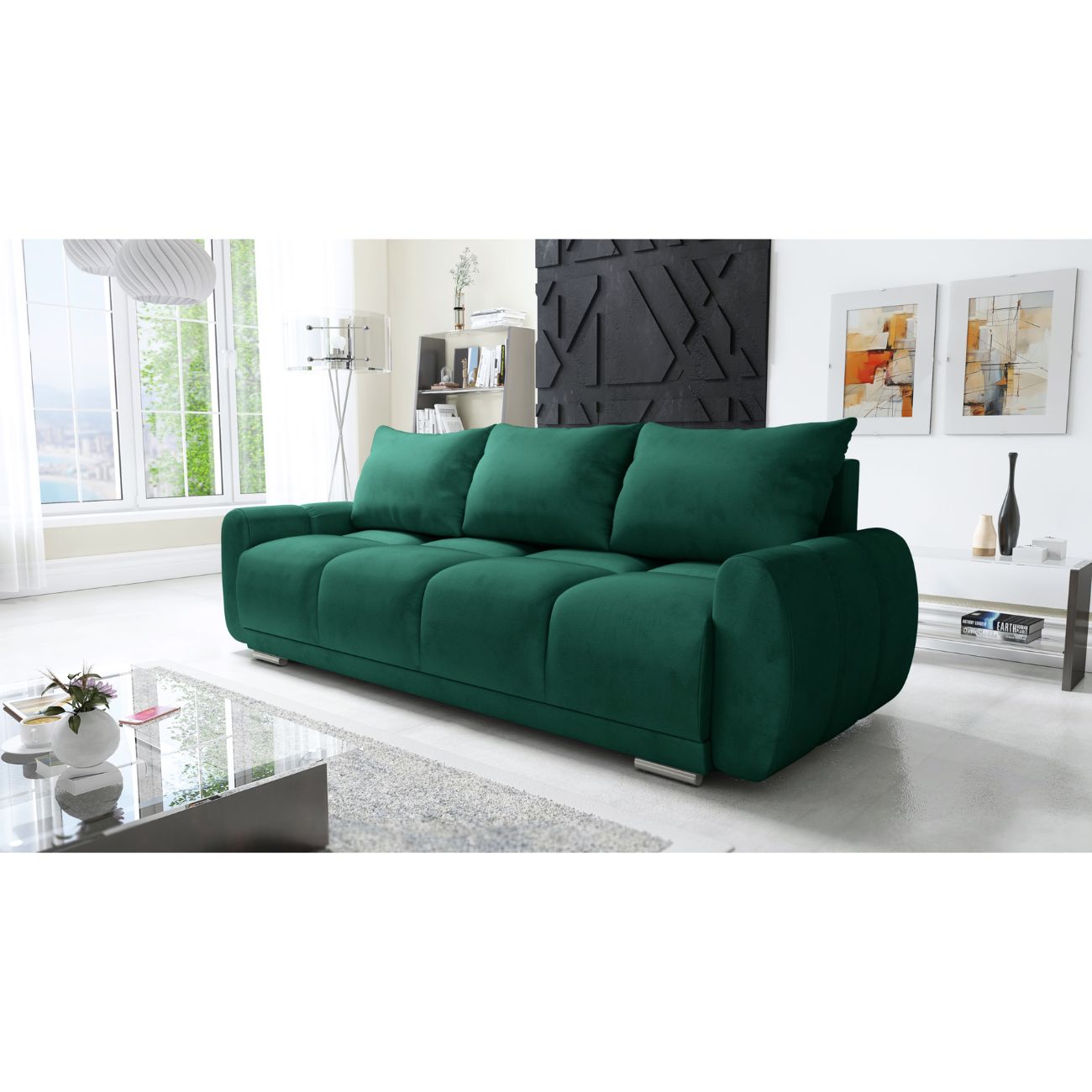 ZIELONA KANAPA SOFA WERSALKA DO SALONU HONEY 234 cm POJEMNIK SPRĘŻYNY WELUR