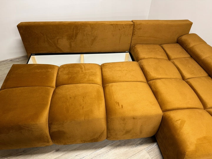 NOWOCZESNY NAROŻNIK ROGÓWKA DO SALONU FUNKCJA SPANIA BESTII POJEMNIK WELUR  PROMOCJA -20%