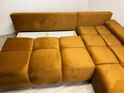 NOWOCZESNY NAROŻNIK ROGÓWKA DO SALONU FUNKCJA SPANIA BESTII POJEMNIK WELUR  PROMOCJA -20%