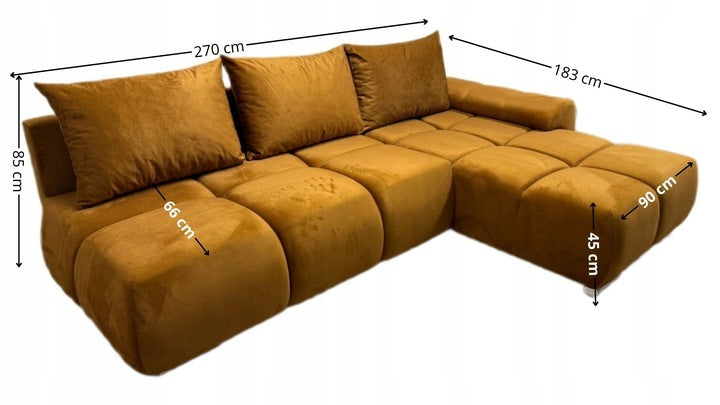 NOWOCZESNY NAROŻNIK ROGÓWKA DO SALONU FUNKCJA SPANIA BESTII POJEMNIK WELUR  PROMOCJA -20%