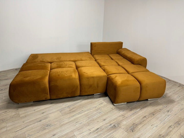 NOWOCZESNY NAROŻNIK ROGÓWKA DO SALONU FUNKCJA SPANIA BESTII POJEMNIK WELUR  PROMOCJA -20%