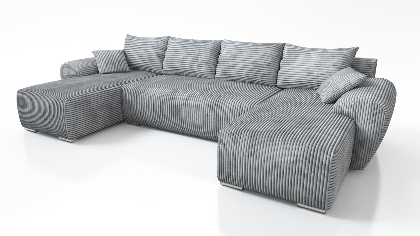 DUŻY NAROŻNIK ROZKŁADANY Z FUNKCJĄ SPANIA UBO XL 365 CM SZTRUS SPRĘŻYNY