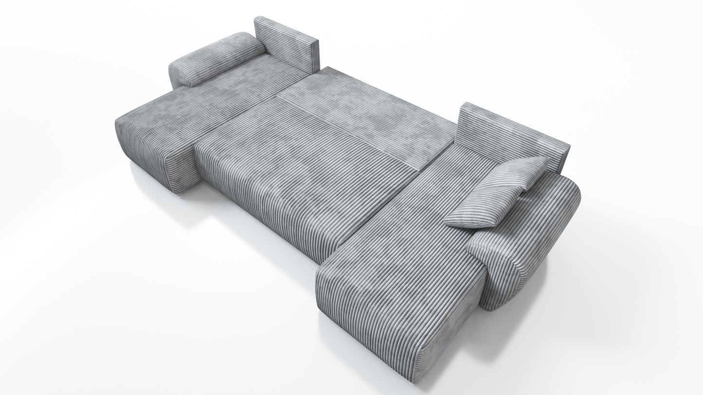 DUŻY NAROŻNIK ROZKŁADANY Z FUNKCJĄ SPANIA UBO XL 365 CM SZTRUS SPRĘŻYNY