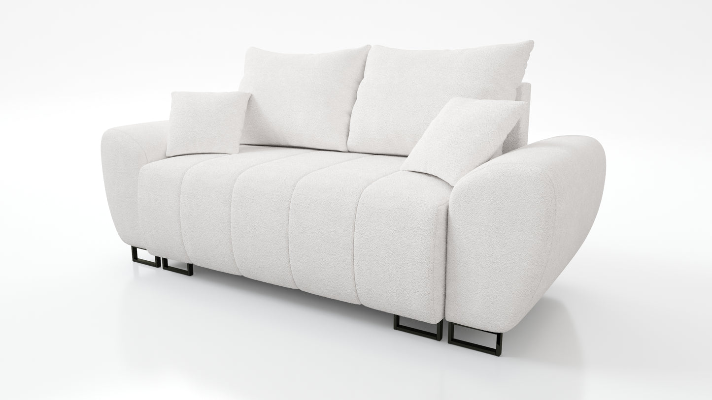 KANAPA  Z MODNYMI PRZESZYCIAMI STOI NA CZARNYCH METALOWYCH NÓŻKACH W STYLU LOFT 