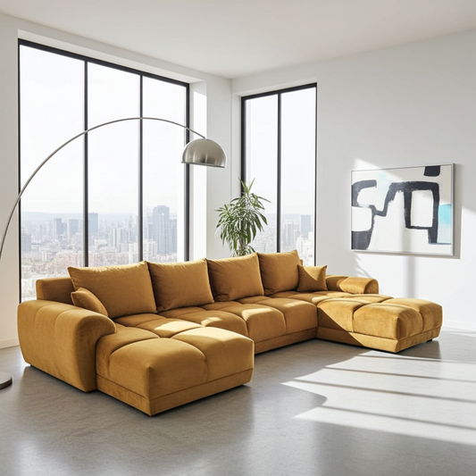 MUSZTARDOWY DUŻY NAROŻNIK ROZKŁADANY Z FUNKCJĄ SPANIA ROGÓWKA HONEY U