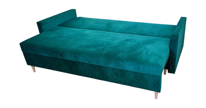 sofa z funkcja spania w tkaninie monoliith boczki, nogi drewniane 
