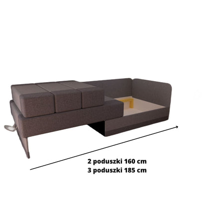 Rozkładanie fotela tapczanu sofy regulowana długość MIKI to możliwość wydłużenia jej do 160 lub do 185 cm.
