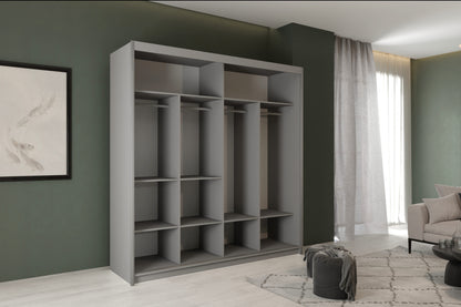 Zdjęcie przedstawiające jedną z możliwości montażu korpusu szafy Artist. Zielona szafa przesuwna Artist to nowoczesne rozwiązanie do Twojego salonu lub sypialni.