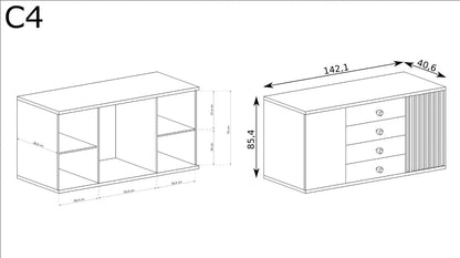 Wymiary i wnętrze komody Artisan 4 szuflady 2 fronty zostały tak dostosowane aby mebel był funkcjonalny i stabilny.