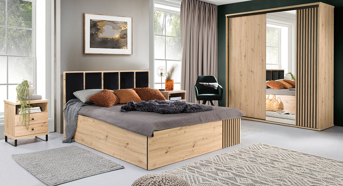 Łóżko sypialniane ARTISAN w przykładowej nowoczesnej aranżacji wygląda niezwykle elegancko.