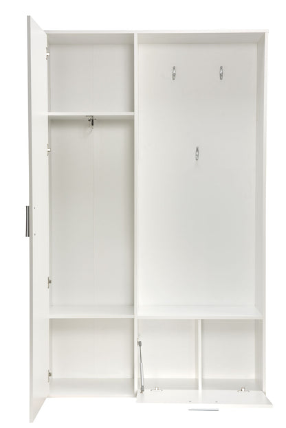 Wnętrze garderoby do przedpokoju z lustrem PALERMO ukazuje szafę z drążkiem do wieszania w poprzek oraz pojemne półki do przechowywania.