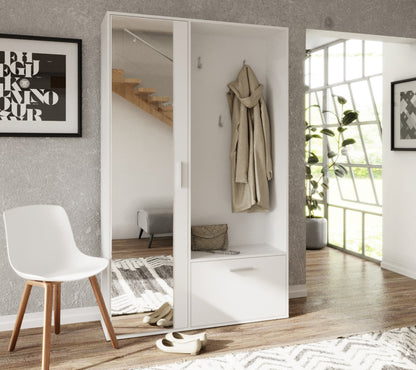 Biała garderoba do przedpokoju z lustrem PALERMO to jasny mebel do przedpokoju, korytarza, ganku i innych tego typu pomieszczeń.