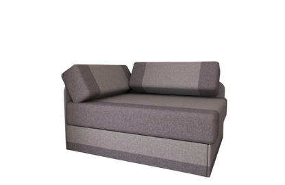 Zastosowana dwukolorowa szara tkanina niesamowicie zdobi fotel tapczan sofę rozkładaną regulowaną długość MIKI.