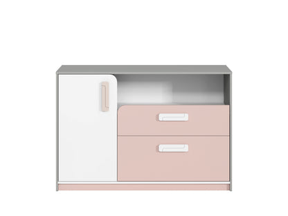 Kolorowa szafka komoda szuflady półki MICK w kolorze różu to funkcjonalny mebel do pokoju dziecięcego, młodzieżowego, itp.