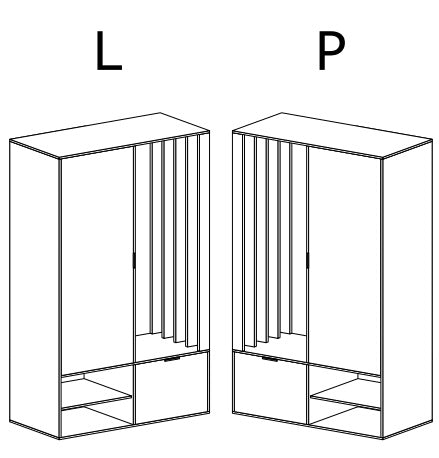 Rysunki przedstawiające strony garderoby do wyboru: lewa lub prawa.