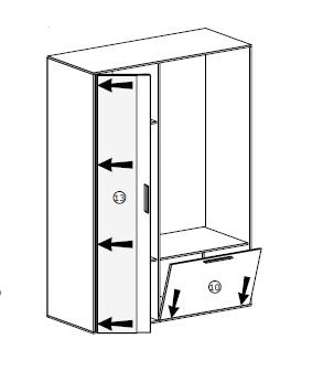 Rysunek przedstawiający otwieranie garderoby do przedpokoju z lustrem PALERMO: 2 uchylnych drzwi.