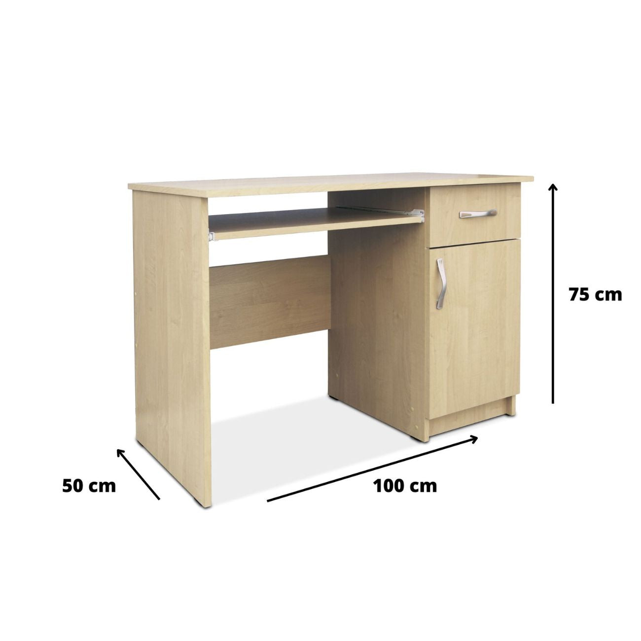 Wymiary małego biurka szkolnego STAŚ 100 cm. szuflada są tak dostosowane, aby nie zajmowało ono dużo miejsca, będąc zarazem funkcjonalnym i stabilnym meblem.