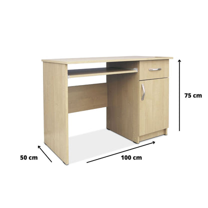 Wymiary małego biurka szkolnego STAŚ 100 cm. szuflada są tak dostosowane, aby nie zajmowało ono dużo miejsca, będąc zarazem funkcjonalnym i stabilnym meblem.
