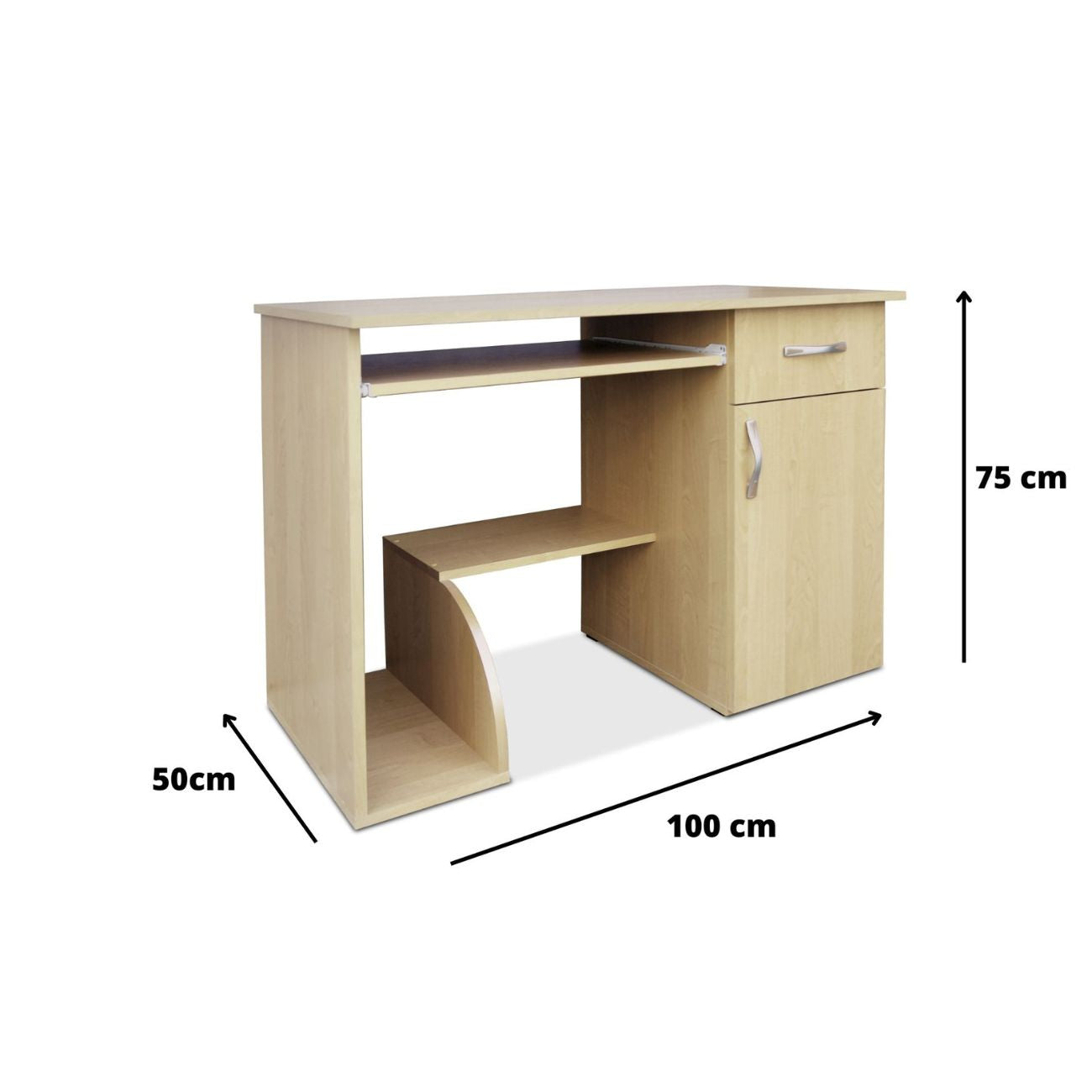 Wymiary małego biurka komputerowego FIFI 100 cm. szuflada są tak dostosowane aby mebel zajmowała niewiele miejsca, a zarazem był funkcjonalny i stabilny.