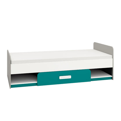 Kolorowe łóżko 90x200 stelaż szuflada MICK to funkcjonalny mebel do pokoju dziecięcego lub młodzieżowego.