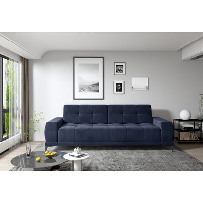 Miękka wygodna kanapa rozkładana do salonu HAVANA w kolorze niebieskim wygląda niezwykle elegancko w jasnym, nowoczesnym pomieszczeniu.