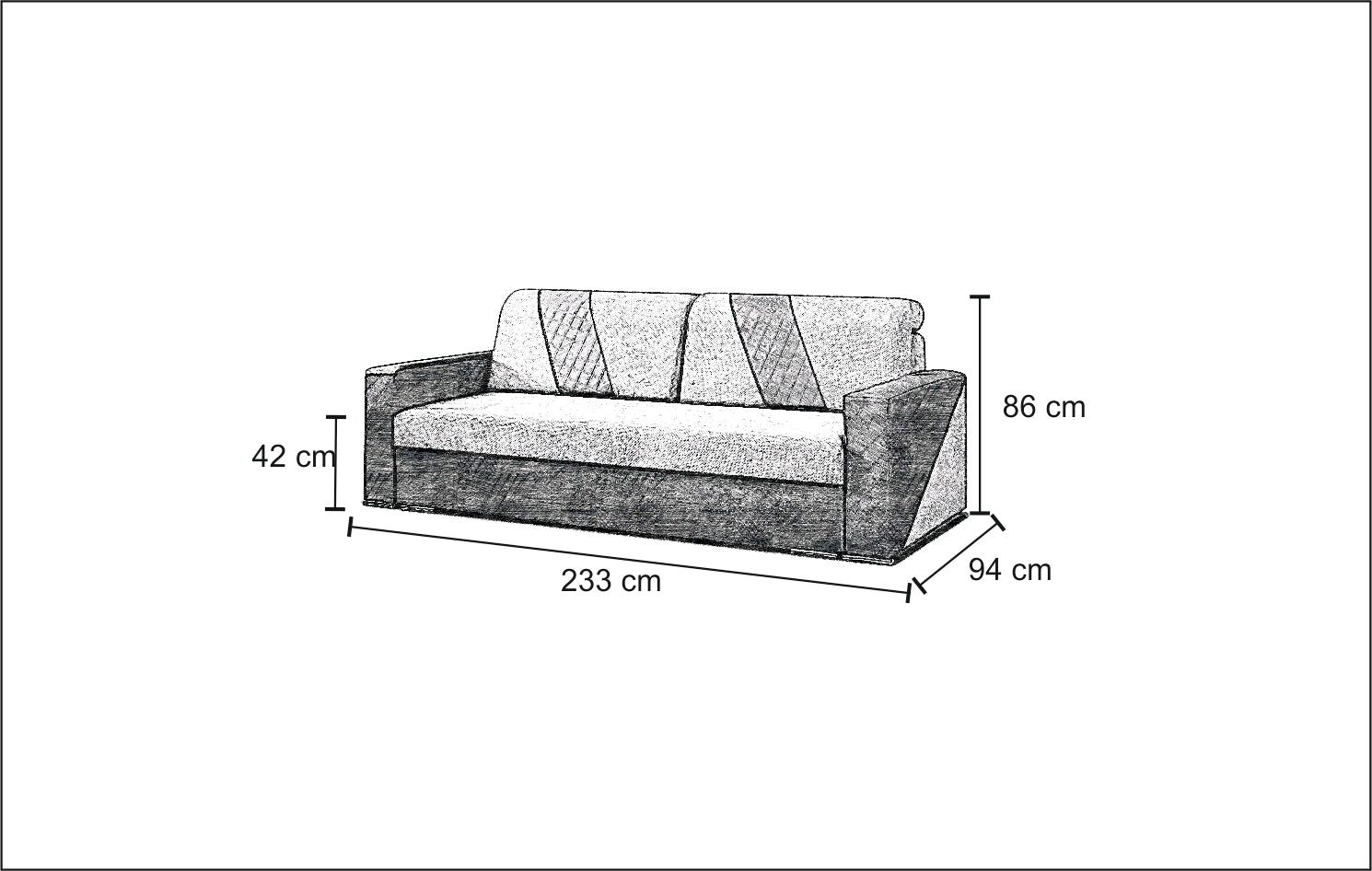 Wymiary kanapy rozkładanej z pojemnikiem do salonu, pokoju dziennego lub młodzieżowego INEZ są tak dostosowane aby mebel był wygodny i funkcjonalny.