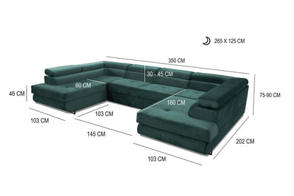Wymiary narożnika do salonu 3,5 m WEST 2 pojemniki funkcja spania to idealny mebel do dużych, przestrzennych pomieszczeń. Jest on niezwykle funkcjonalny i stabilny zarazem.