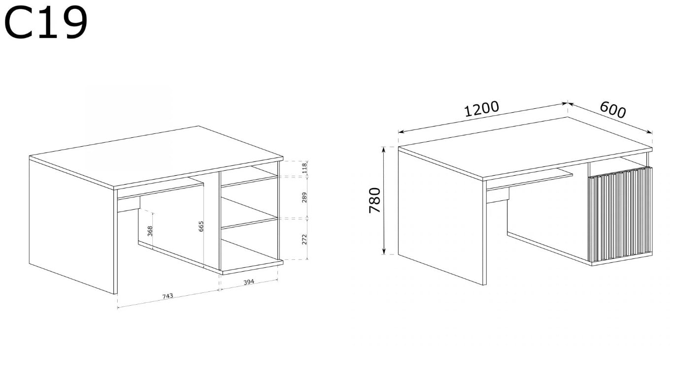 Wymiary biurka komputerowego z półką Artisan Lamele są tak dostosowane aby mebel był funkcjonalny. Duży blat roboczy sprawi, że zarówno praca, jak i nauka przy nim staną się przyjemnością. Praktyczna półka pod blatem, jak również druga za frontem z lamelami,  ułatwiają przechowywanie.