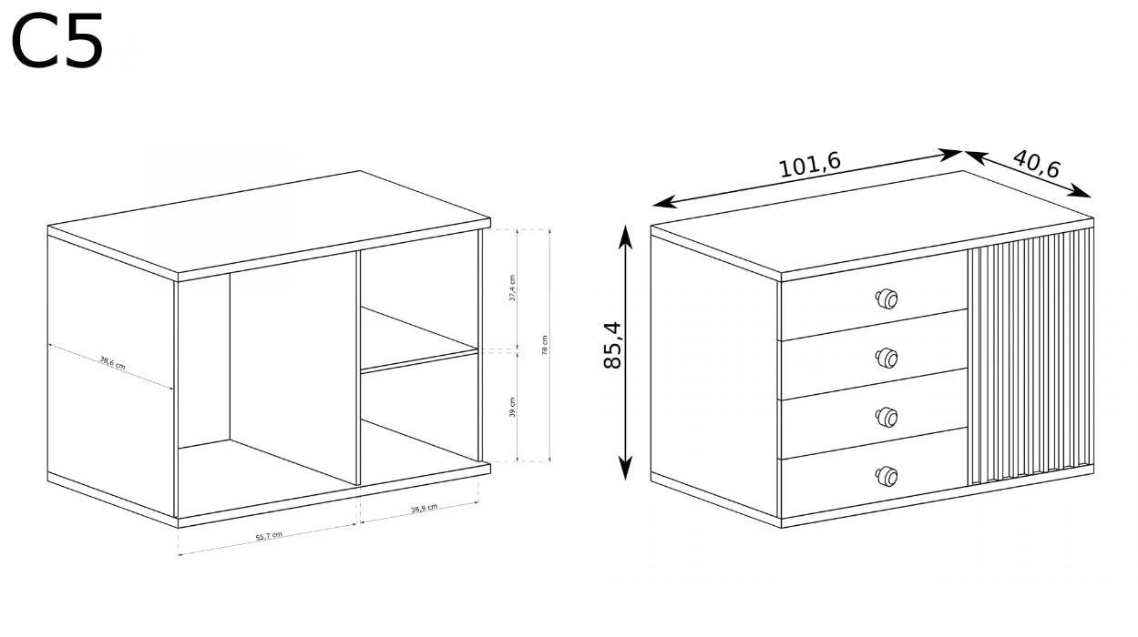 Wymiary i wnętrze komody Artisan 4 szuflady loft lamele są odpowiednio dobrane, tak aby mebel był funkcjonalny i stabilny. Układ, w którym znajdują się 4 pojemne szuflady oraz szafka z półką ułatwi segregację większych rzeczy oraz drobiazgów.