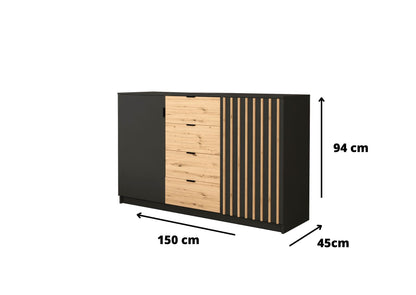 Wymiary komody loft AMSTERDAM 4 szuflady są tak dostosowane, aby mebel był pojemny i stabilny.