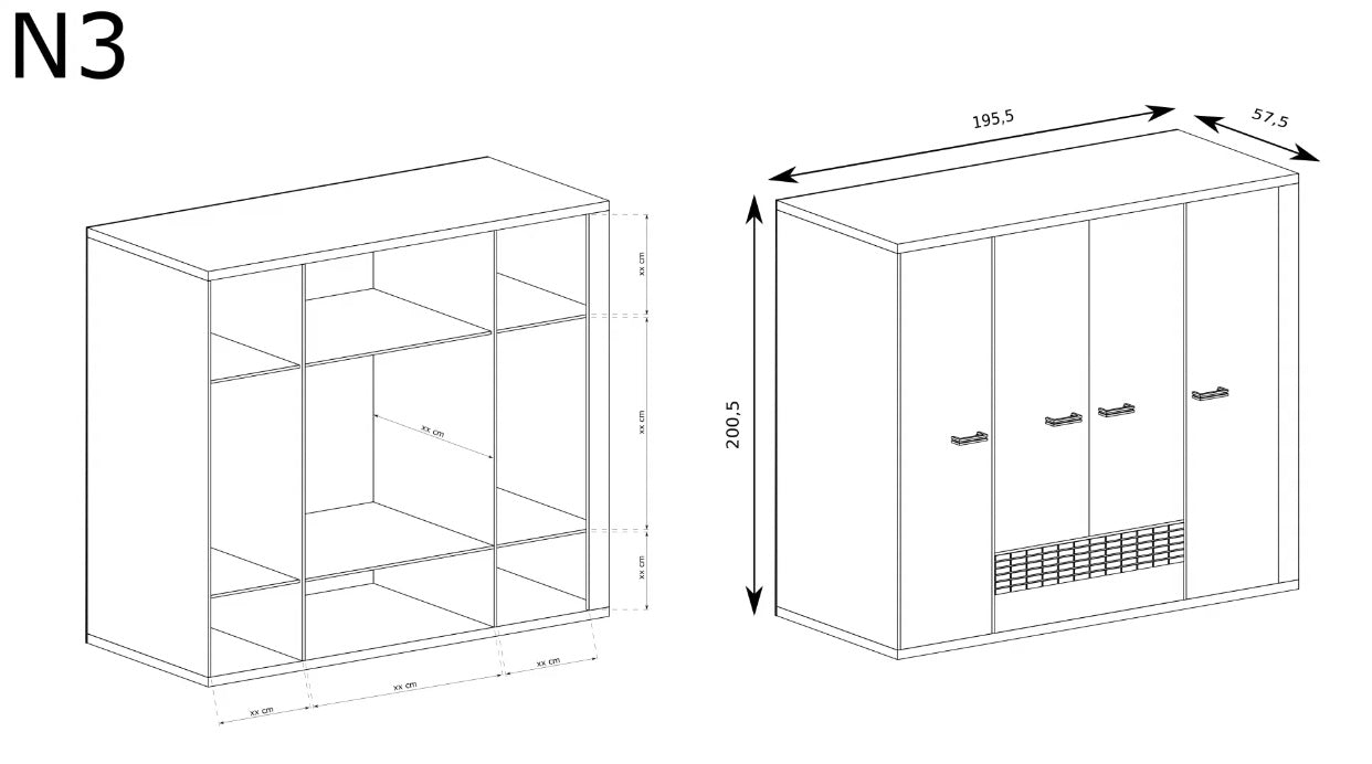 Wymiary i przekrój szafy są dostosowane tak aby była ona stabilna i funkcjonalna. 
