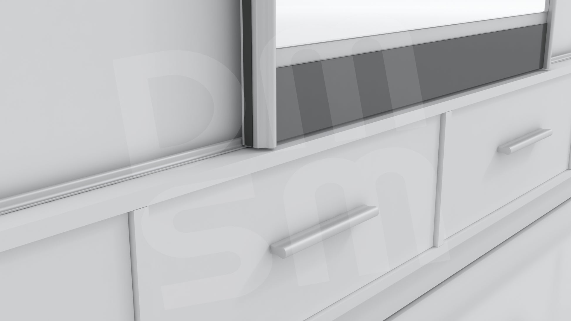 Zbliżenie na szuflady oraz środkowy front białej szuflady do sypialni David 250 w super cenie od DMSM.pl