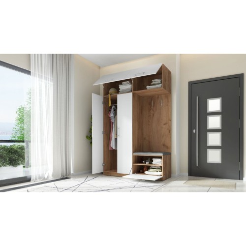 SZAFA DO PRZEDPOKOJU GARDEROBA NA KORYTARZ LILO 150 II BIAŁY / CRAFT ZŁOTY