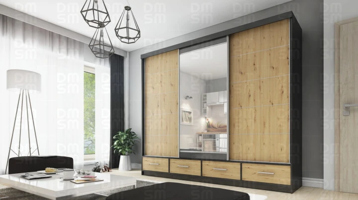 Szafa przesuwna z lustrem 4 szuflady David 250 8 kolorów