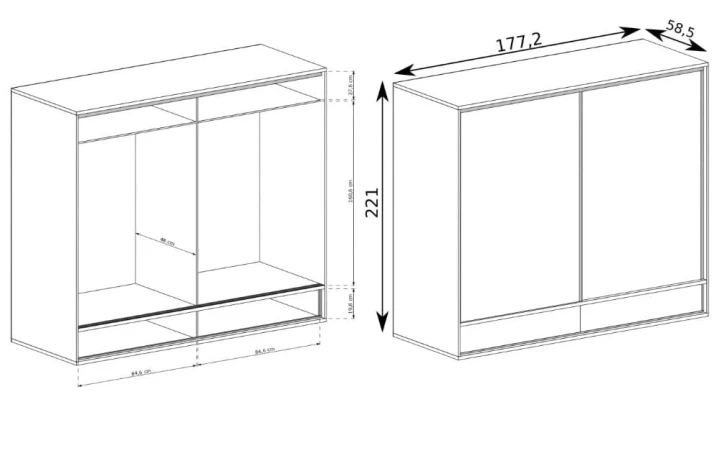 SZAFA PRZESUWNA GARDEROBA DRĄŻEK SZUFLADY HIKORA ITALIA