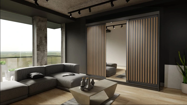 Szafa przesuwna z lustrem oraz lamelami Royal 250