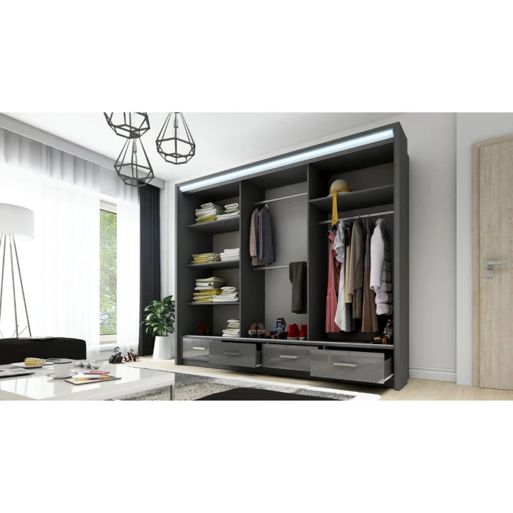 Szafa przesuwna z lustrem szuflady Sycylia 250 LED