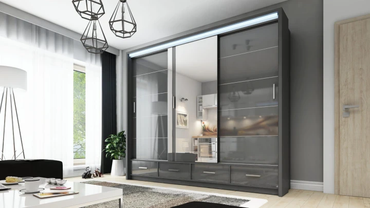 Szafa przesuwna z lustrem szuflady Sycylia 250 LED