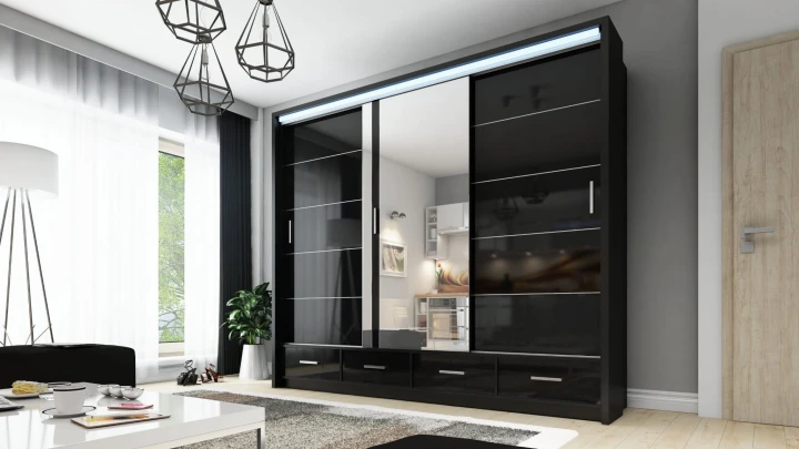 Szafa przesuwna z lustrem szuflady Sycylia 250 LED