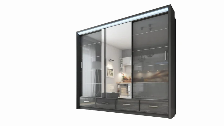 Szafa przesuwna z lustrem szuflady Sycylia 250 LED