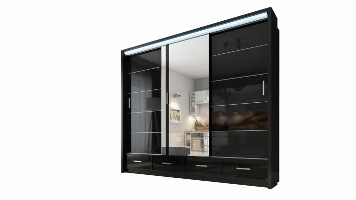 Szafa przesuwna z lustrem szuflady Sycylia 250 LED