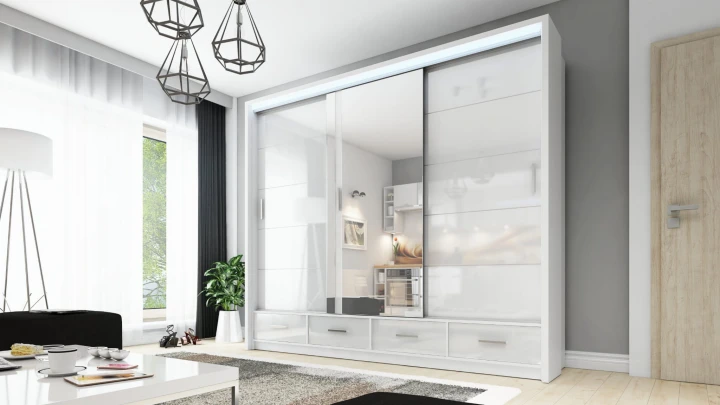 Szafa przesuwna z lustrem szuflady Sycylia 250 LED