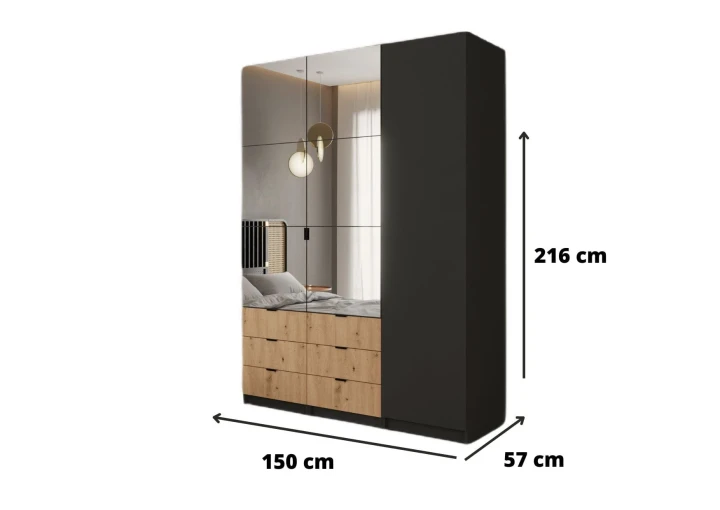 SZAFA TRZYDRZWIOWA LOFT LUSTRO AMSTERDAM SZUFLADY