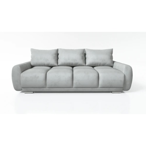 SZARA KANAPA ROZKŁADANA SOFA  3 FUNKCJA SPANIA SPRĘŻYNY WELUR POJEMNIK