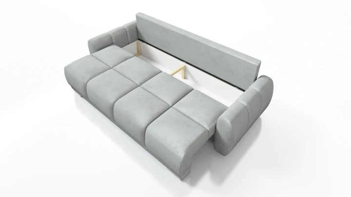 SZARA KANAPA ROZKŁADANA SOFA  3 FUNKCJA SPANIA SPRĘŻYNY WELUR POJEMNIK