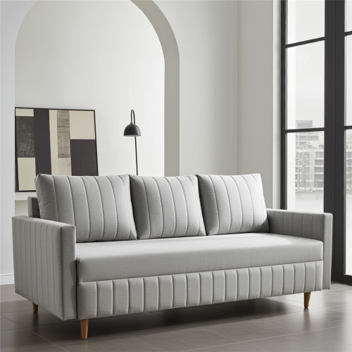 SZARA KANAPA ROZKŁADANA DO SALONU  Z FUNKCJĄ SPANIA FRIDA BONELL DL WELUR POJEMNIK